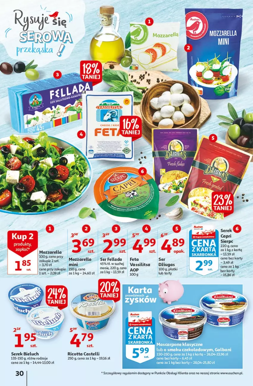 Gazetka promocyjna Auchan - Rysuje się kolorowy powrót do szkoły Hipermarkety - ważna 05.08 do 11.08.2021 - strona 30 - produkty: Bieluch, Feta, Mozzarella, Ricotta, Ser, Serek