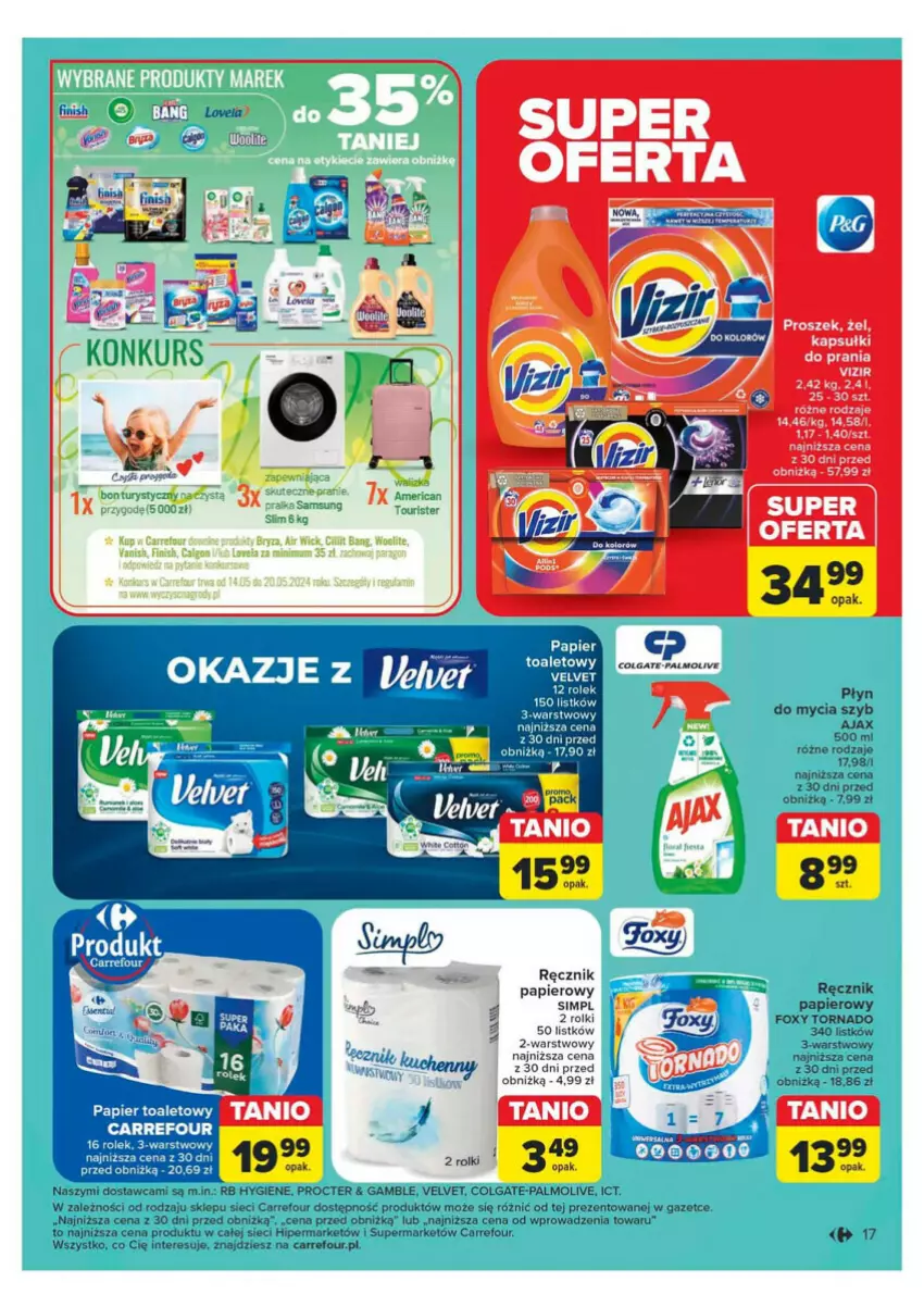 Gazetka promocyjna Carrefour - ważna 14.05 do 18.05.2024 - strona 11 - produkty: Ajax, Colgate, Fa, Foxy, Kapsułki do prania, LG, Lovela, Palmolive, Papier, Płyn do mycia, Pralka, Ręcznik, Rolki, Samsung, Vanish, Velvet, Vizir