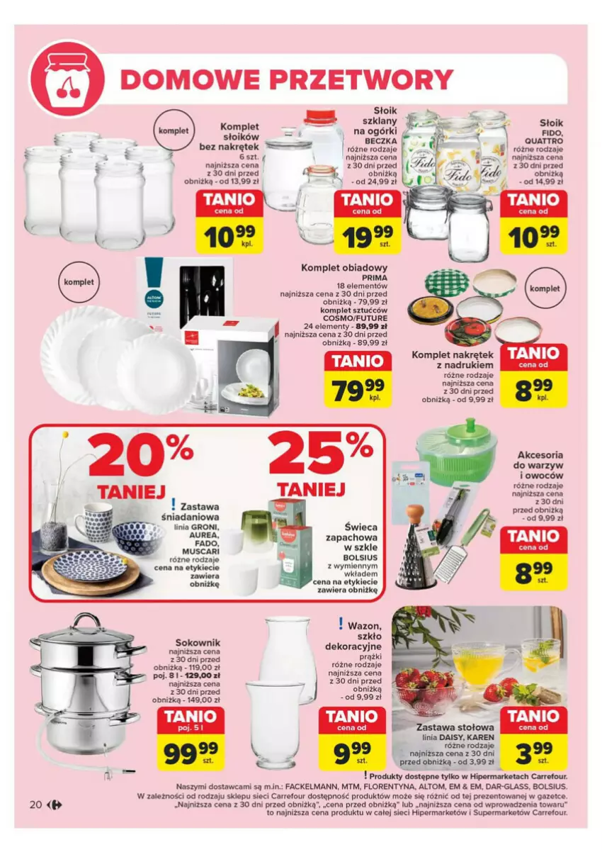 Gazetka promocyjna Carrefour - ważna 14.05 do 18.05.2024 - strona 15 - produkty: Bols, Bolsius, Danio, Fa, Komplet obiadowy, Mus, Prima, Sok, Szkło dekoracyjne