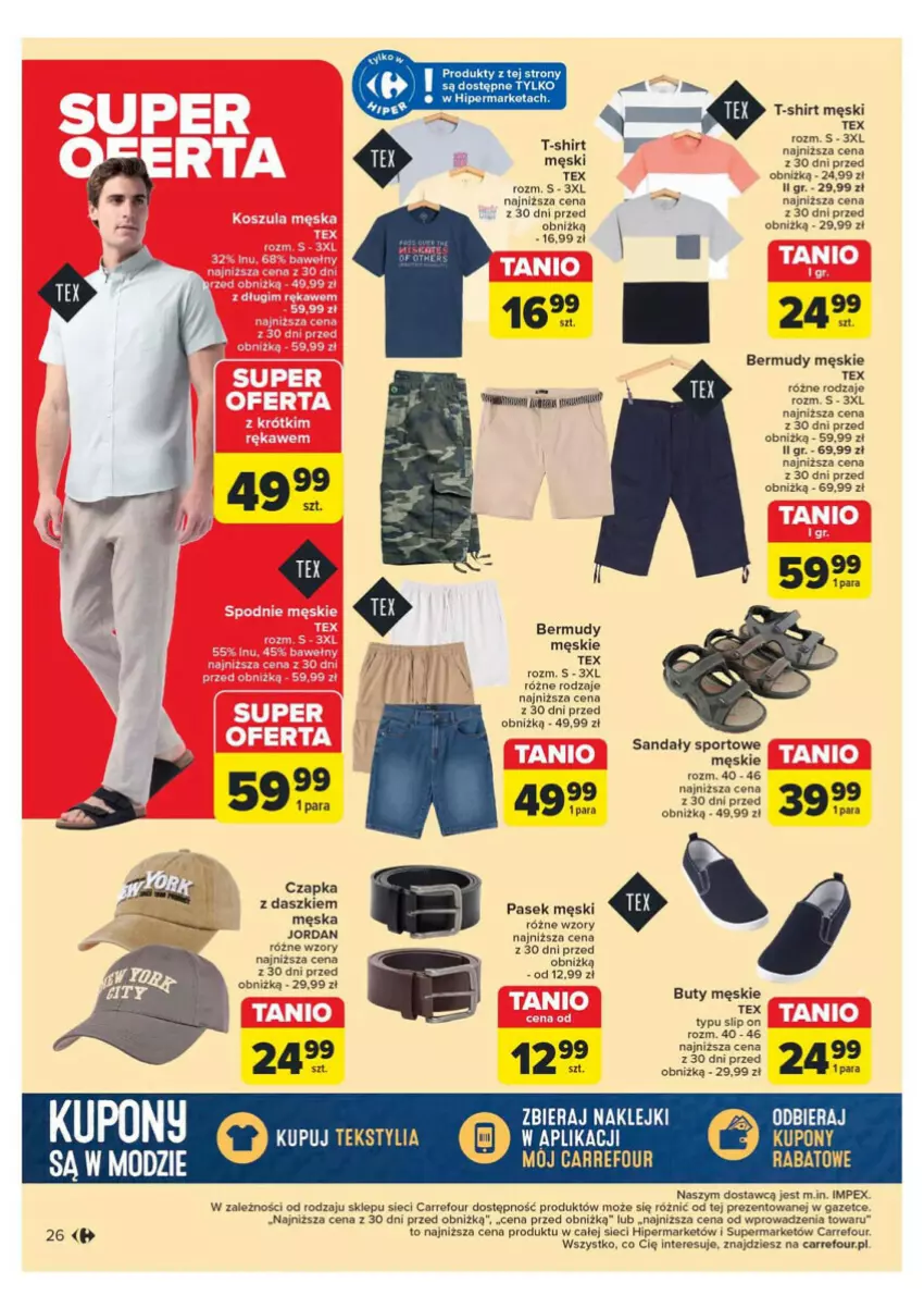 Gazetka promocyjna Carrefour - ważna 14.05 do 18.05.2024 - strona 21 - produkty: Bermudy, Buty, Czapka, Klej, LG, Pasek, Pasek męski, Por, Sandał, Sport, T-shirt