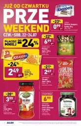 Gazetka promocyjna Aldi - PROMOCJE NA WEEKEND - Gazetka - ważna od 24.07 do 24.07.2021 - strona 4 - produkty: Pistacje, Sos, Ser, Lajkonik, Wafelek, Chrupki, Tera, Spaghetti, Knoppers, Owoce, Deser, Mango, Krakersy