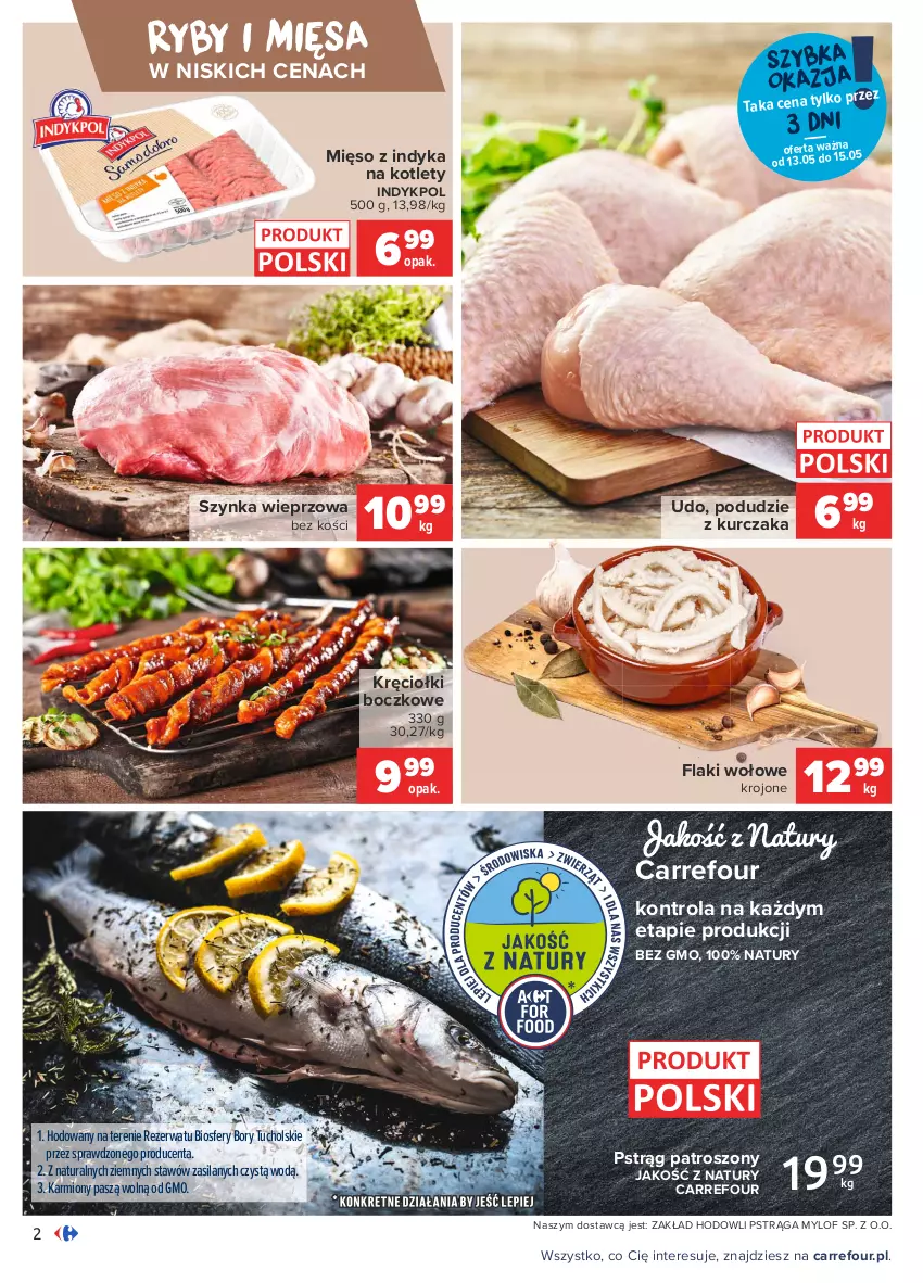 Gazetka promocyjna Carrefour - Gazetka Targi świeżości - ważna 10.05 do 17.05.2021 - strona 2 - produkty: Flaki, Flaki wołowe, Karmi, Kotlet, Kurczak, Mięso, Mięso z indyka, Podudzie z kurczaka, Pstrąg, Silan, Szynka, Szynka wieprzowa