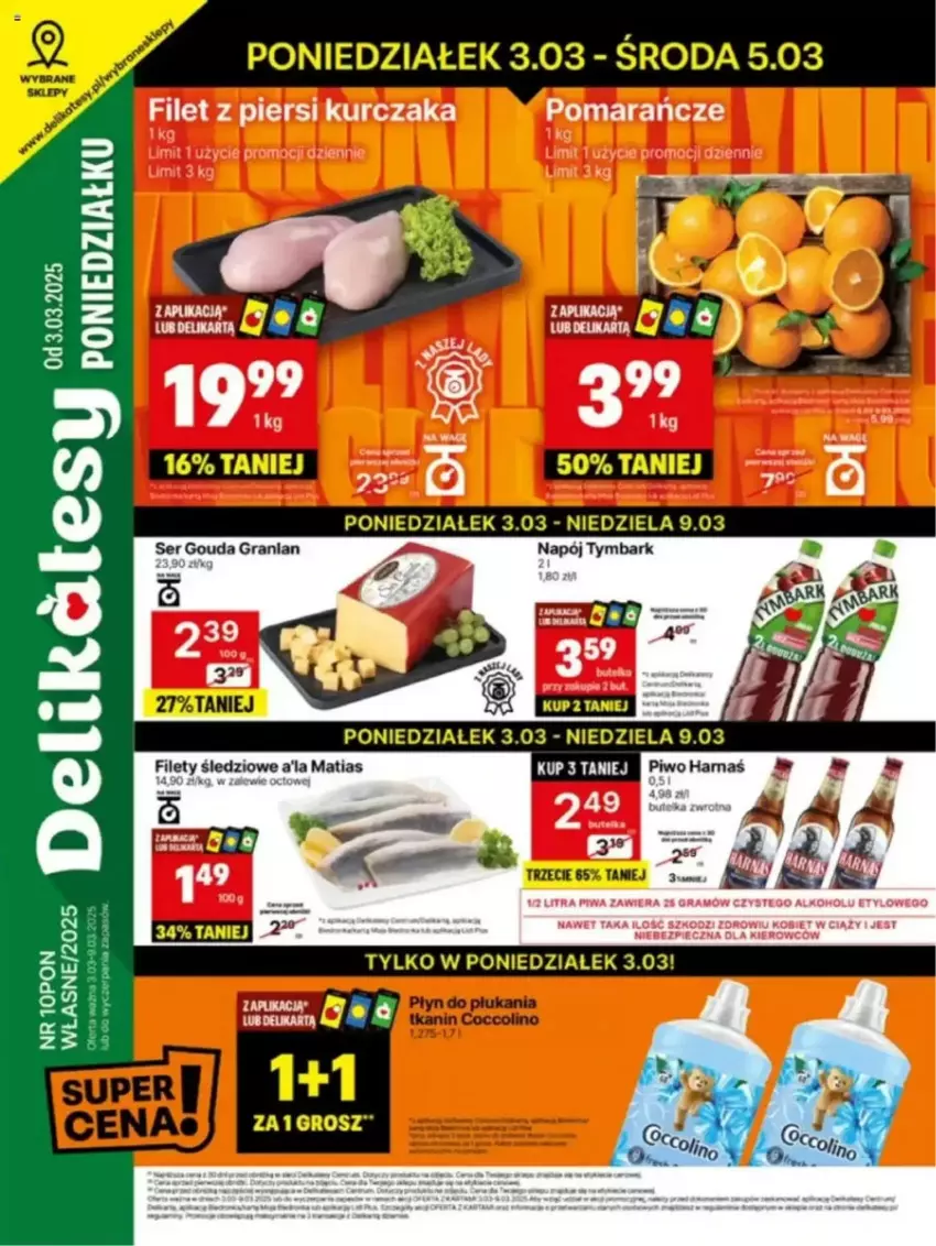 Gazetka promocyjna Delikatesy Centrum - ważna 03.03 do 10.03.2025 - strona 1 - produkty: Fa, Filet z piersi kurczaka, Gouda, Gra, Kurczak, Piec, Piwa, Ser, Szafa, Tera