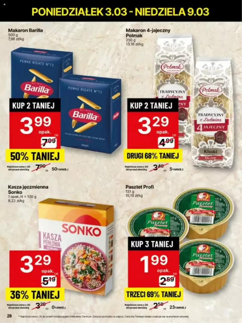 Gazetka promocyjna Delikatesy Centrum - ważna 03.03 do 10.03.2025 - strona 21 - produkty: Barilla, Bell, Fa, Kasza, Kasza jęczmienna, Makaron, Olma, Pasztet, Sonko