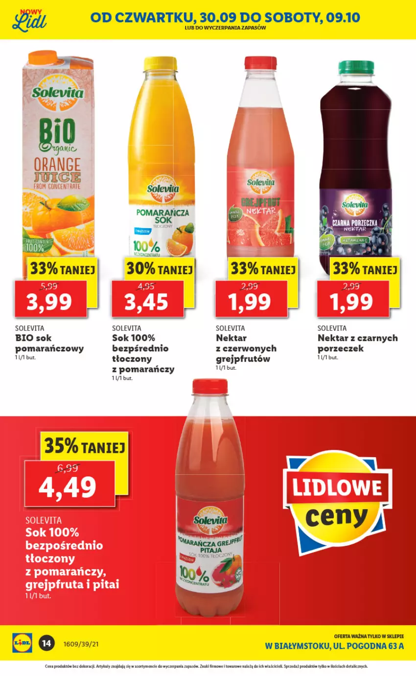 Gazetka promocyjna Lidl - Ponowne otwarcie Lidla - ważna 04.10 do 09.10.2021 - strona 14 - produkty: Grejpfrut, Nektar, Por, Sok, Sok pomarańczowy