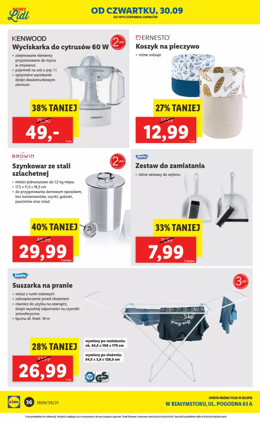 Gazetka promocyjna Lidl - Ponowne otwarcie Lidla - ważna 04.10 do 09.10.2021 - strona 36 - produkty: Kosz, Panda, Pasztet, Piec, Pieczywo, Pojemnik, Por, Ser, Sok, Suszarka, Suszarka na pranie, Tera, Wyciskarka