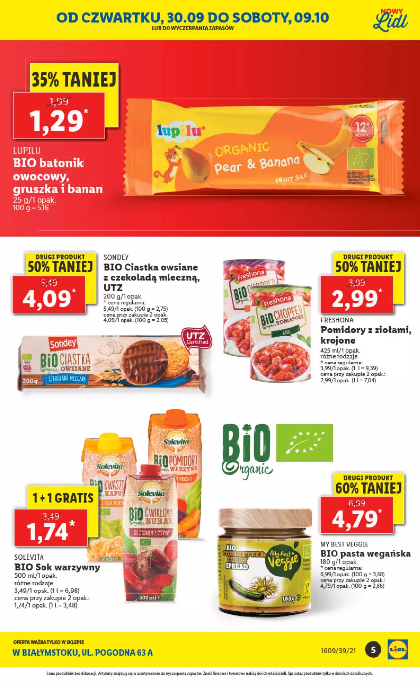 Gazetka promocyjna Lidl - Ponowne otwarcie Lidla - ważna 04.10 do 09.10.2021 - strona 5 - produkty: Ciastka, Ciastka owsiane, Gra, Pomidory, Sok, Stek