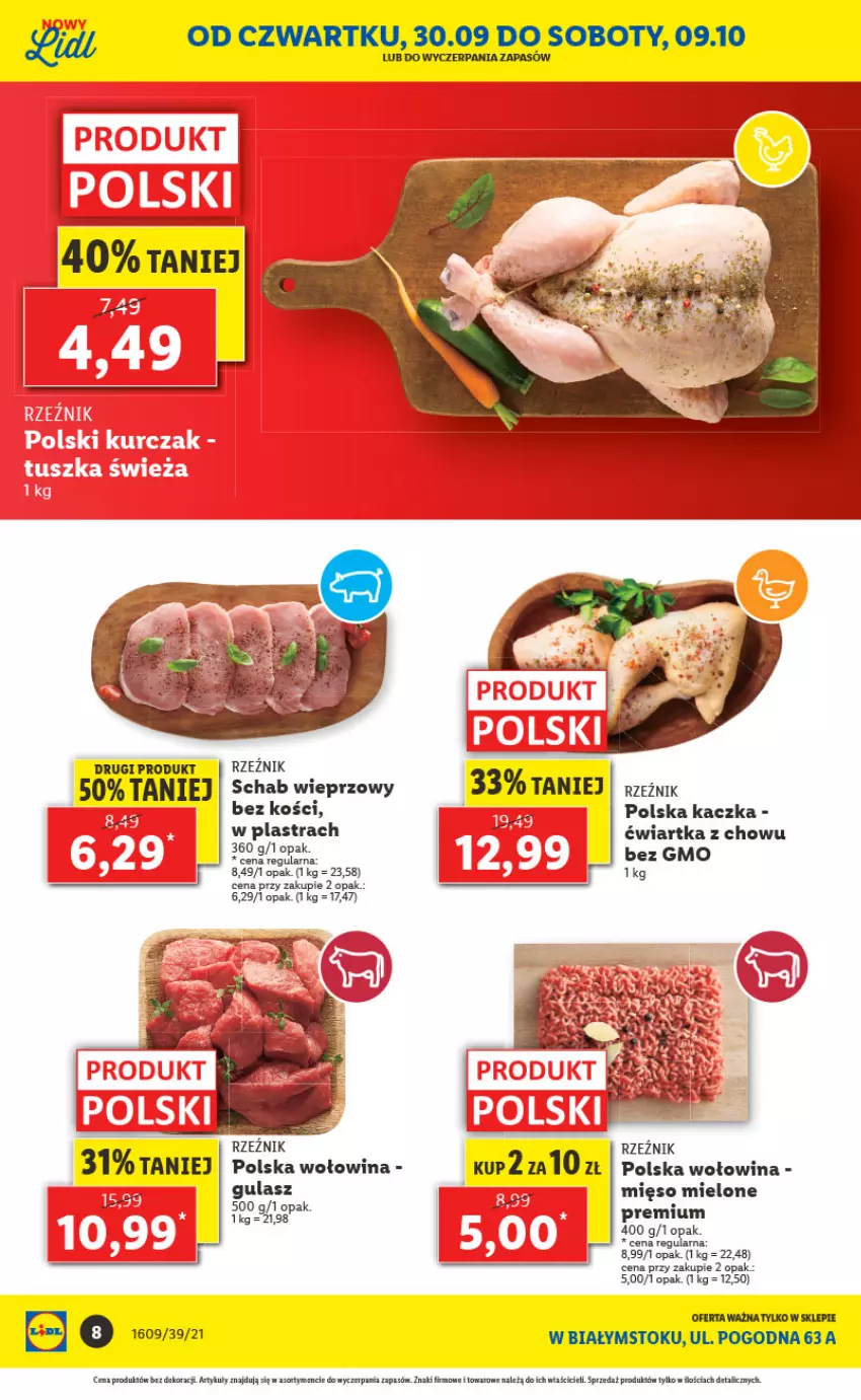 Gazetka promocyjna Lidl - Ponowne otwarcie Lidla - ważna 04.10 do 09.10.2021 - strona 8 - produkty: Kaczka, Mięso, Mięso mielone, Schab wieprzowy, Wołowina