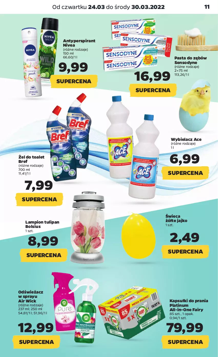 Gazetka promocyjna Netto - Gazetka spożywcza 24.03-30.03 - ważna 24.03 do 30.03.2022 - strona 11 - produkty: Air Wick, Antyperspirant, Bols, Bolsius, Bref, Fa, Fairy, Kapsułki do prania, Lampion, Nivea, Pasta do zębów, Sensodyne, Tulipan