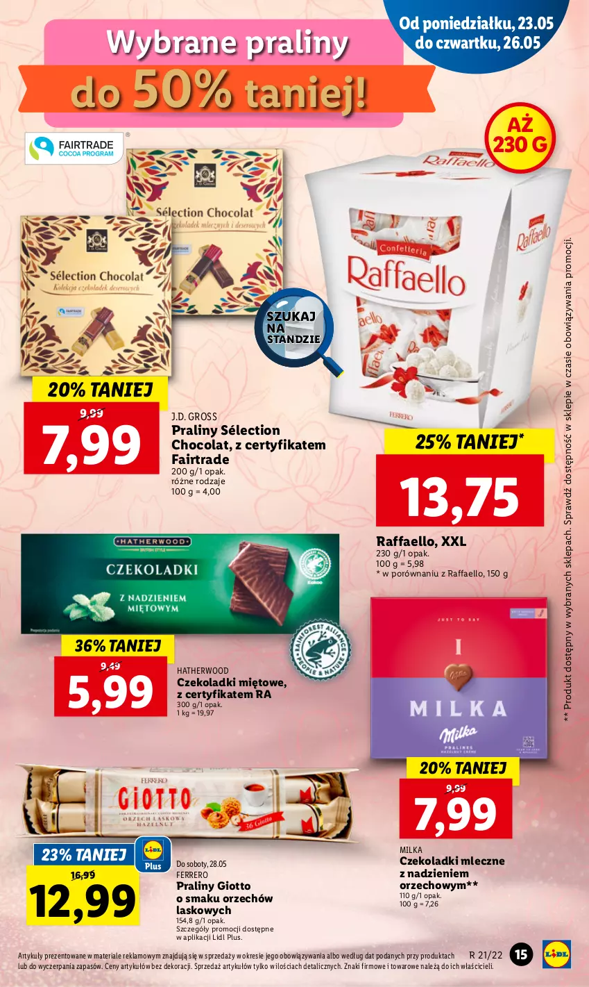 Gazetka promocyjna Lidl - GAZETKA - ważna 23.05 do 25.05.2022 - strona 15 - produkty: Fa, Ferrero, Milka, Por, Praliny, Raffaello