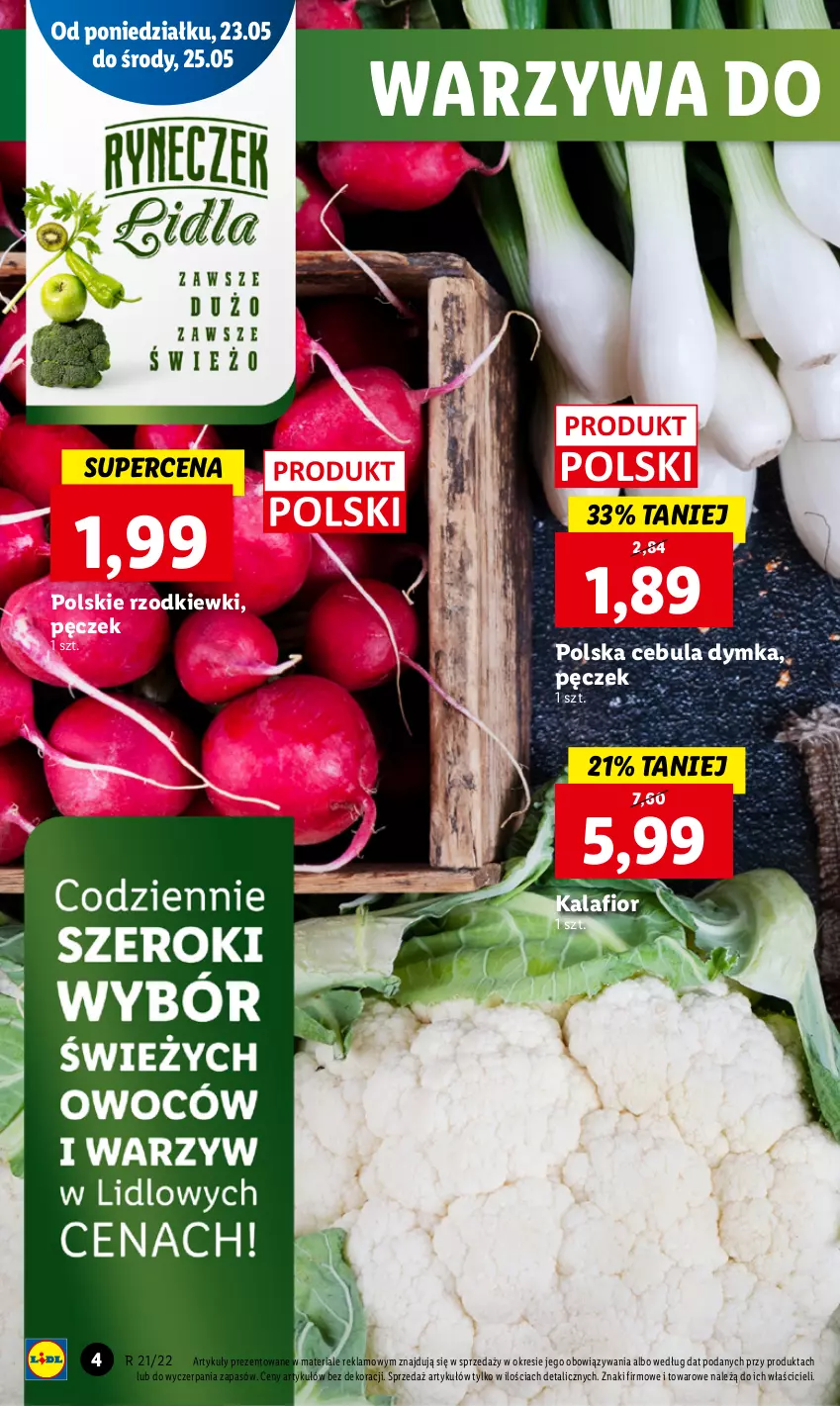 Gazetka promocyjna Lidl - GAZETKA - ważna 23.05 do 25.05.2022 - strona 4 - produkty: Cebula, Kalafior, Warzywa