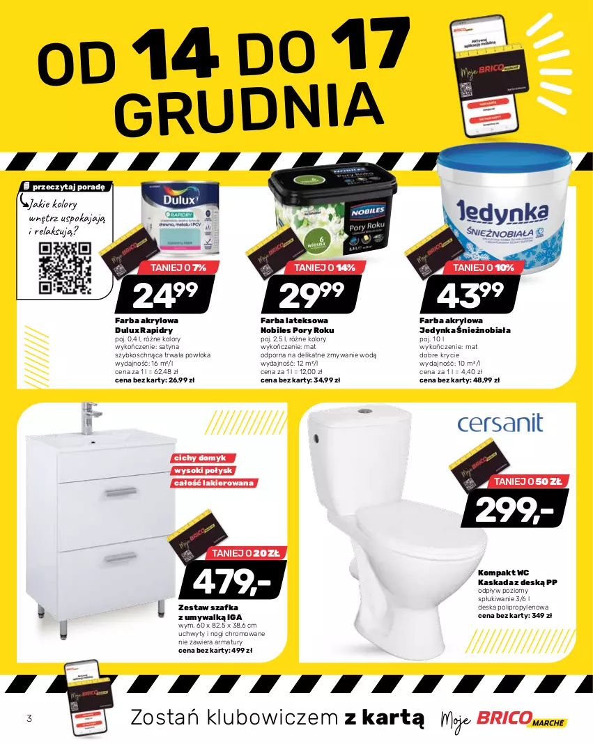 Gazetka promocyjna Bricomarche - Gazetka - ważna 14.12 do 24.12.2022 - strona 3 - produkty: Dulux, Fa, Farba akrylowa, Farba lateksowa, Kask, Kompakt WC, Lakier, Por, Sok, Szafka, Uchwyty