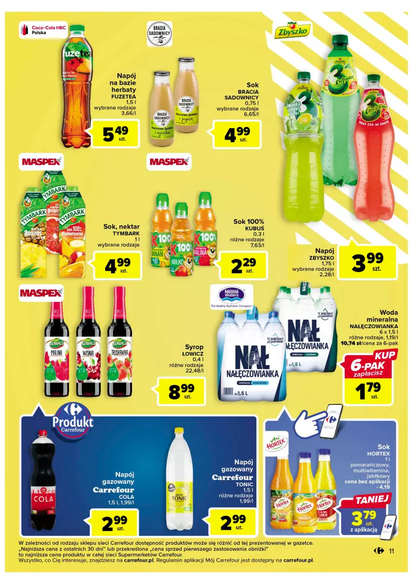 Gazetka promocyjna Carrefour - Gazetka Market - ważna 07.02 do 18.02.2023 - strona 13 - produkty: Coca-Cola, Hortex, Kubuś, Nałęczowianka, Napój, Sok, Syrop, Woda