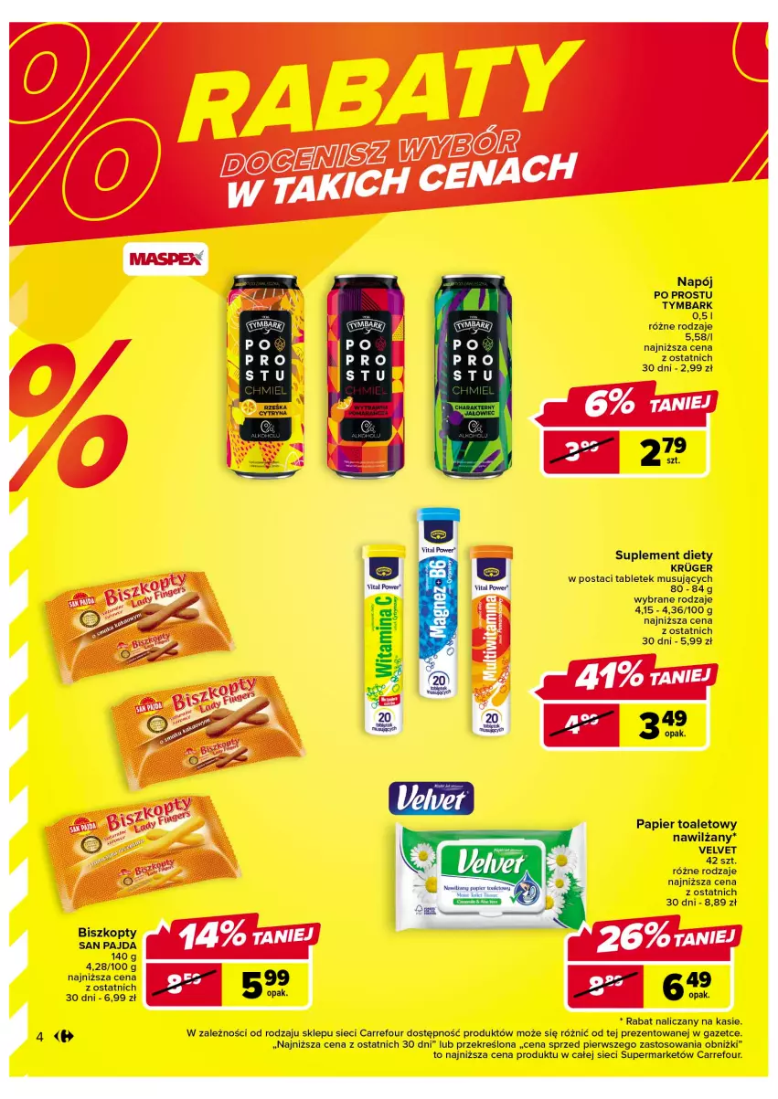 Gazetka promocyjna Carrefour - Gazetka Market - ważna 07.02 do 18.02.2023 - strona 4 - produkty: Mus, Napój, Papier, Papier toaletowy, Suplement diety, Tablet, Tymbark, Velvet