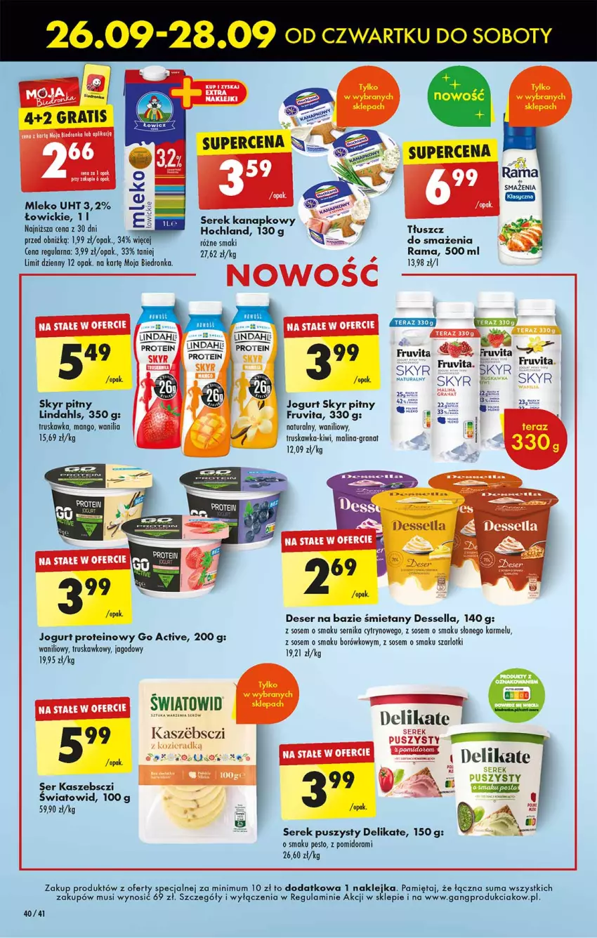 Gazetka promocyjna Biedronka - Od Czwartku - ważna 26.09 do 02.10.2024 - strona 40 - produkty: Deser, Gra, Granat, Hochland, Jogurt, Kiwi, Klej, Mango, Mięta, Mleko, Mus, Pesto, Rama, Ser, Serek, Serek kanapkowy, Serek puszysty, Sos