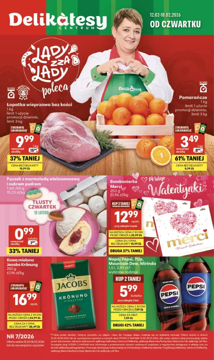 Gazetka promocyjna Delikatesy Centrum - Franczyza DC07 Czwartek - ważna 12.02 do 18.02.2026 - strona 1 - produkty: 7up, Mirinda, Napój, Pepsi
