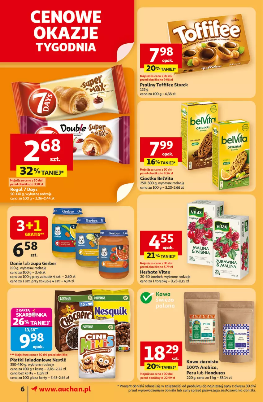 Gazetka promocyjna Auchan - Pewność niskich cen Supermarket - ważna 24.07 do 30.07.2025 - strona 6 - produkty: BelVita, BIC, Ciastka, Danio, Gerber, Herbata, Kawa, Kawa ziarnista, Praliny, Toffifee, Vitax, Zupa