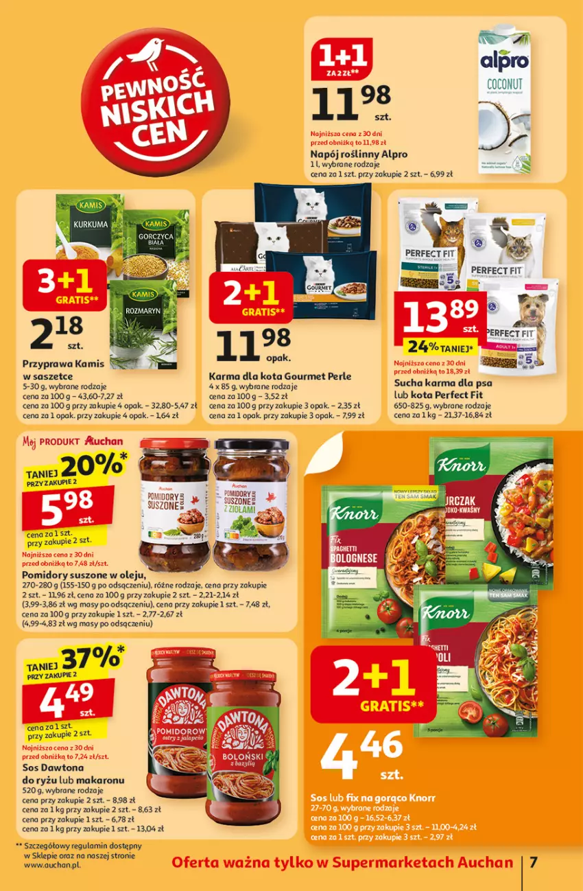 Gazetka promocyjna Auchan - Pewność niskich cen Supermarket - ważna 24.07 do 30.07.2025 - strona 7 - produkty: Alpro, Bazyl, Dawtona, Gra, Kamis, Makaron, Napój, Napój roślinny, Olej, Pomidory, Ryż, Sos, Sucha karma