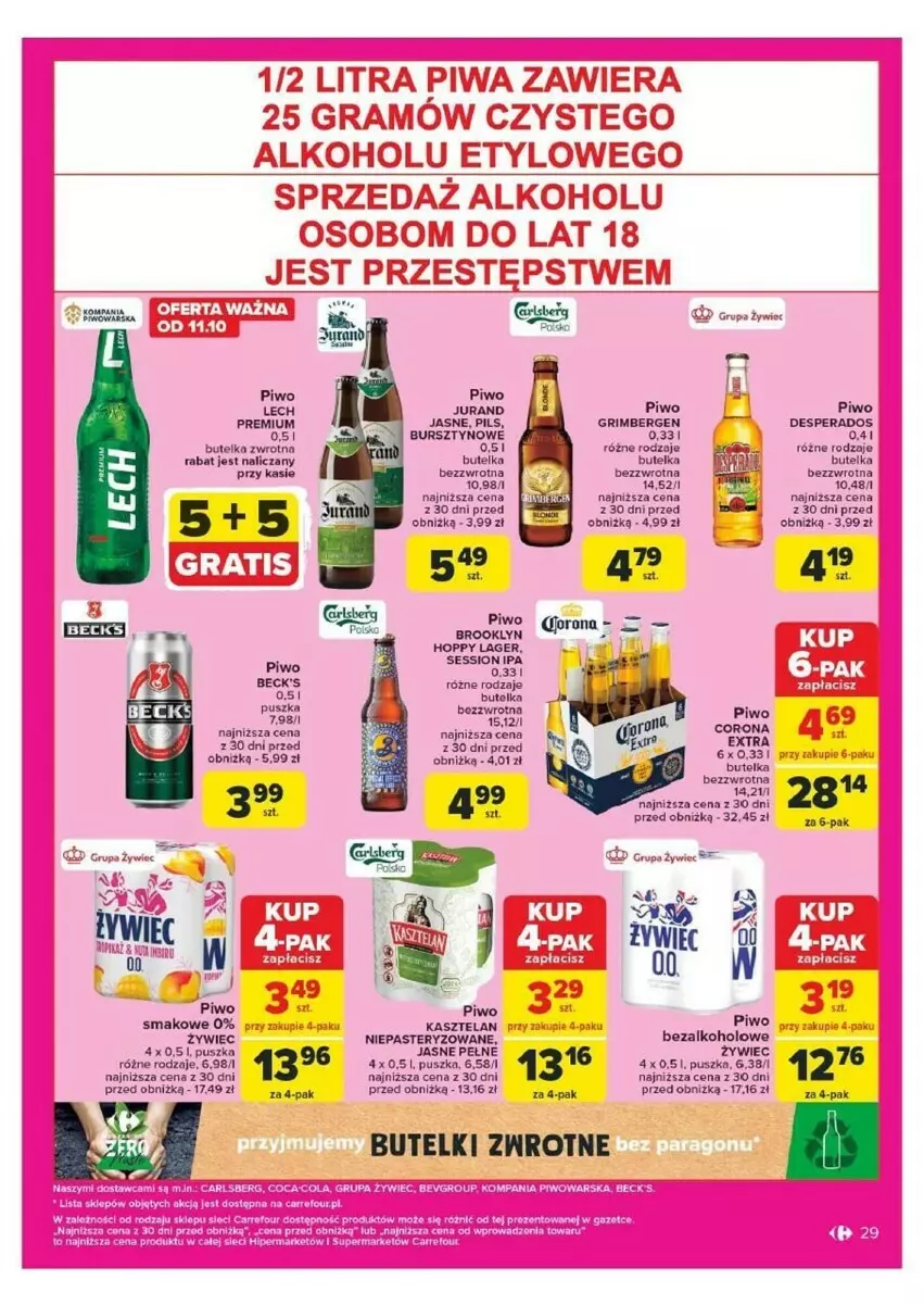 Gazetka promocyjna Carrefour - ważna 07.10 do 12.10.2024 - strona 22 - produkty: Bursztyn, Desperados, Fa, Kasztelan, Piwo, SESSIO