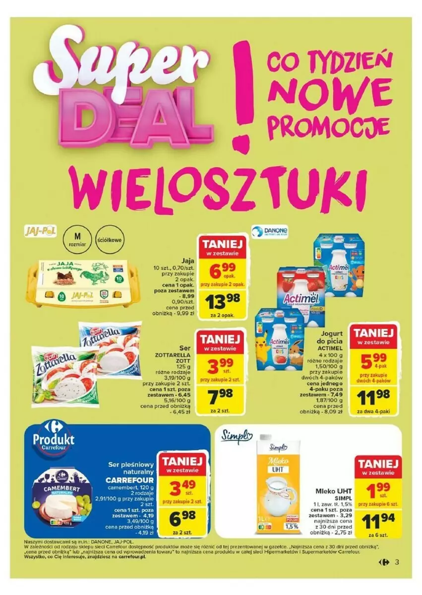 Gazetka promocyjna Carrefour - ważna 07.10 do 12.10.2024 - strona 23 - produkty: Actimel, Camembert, Danone, HP, Jaja, Jogurt, Mleko, Ser, Zott, Zottarella