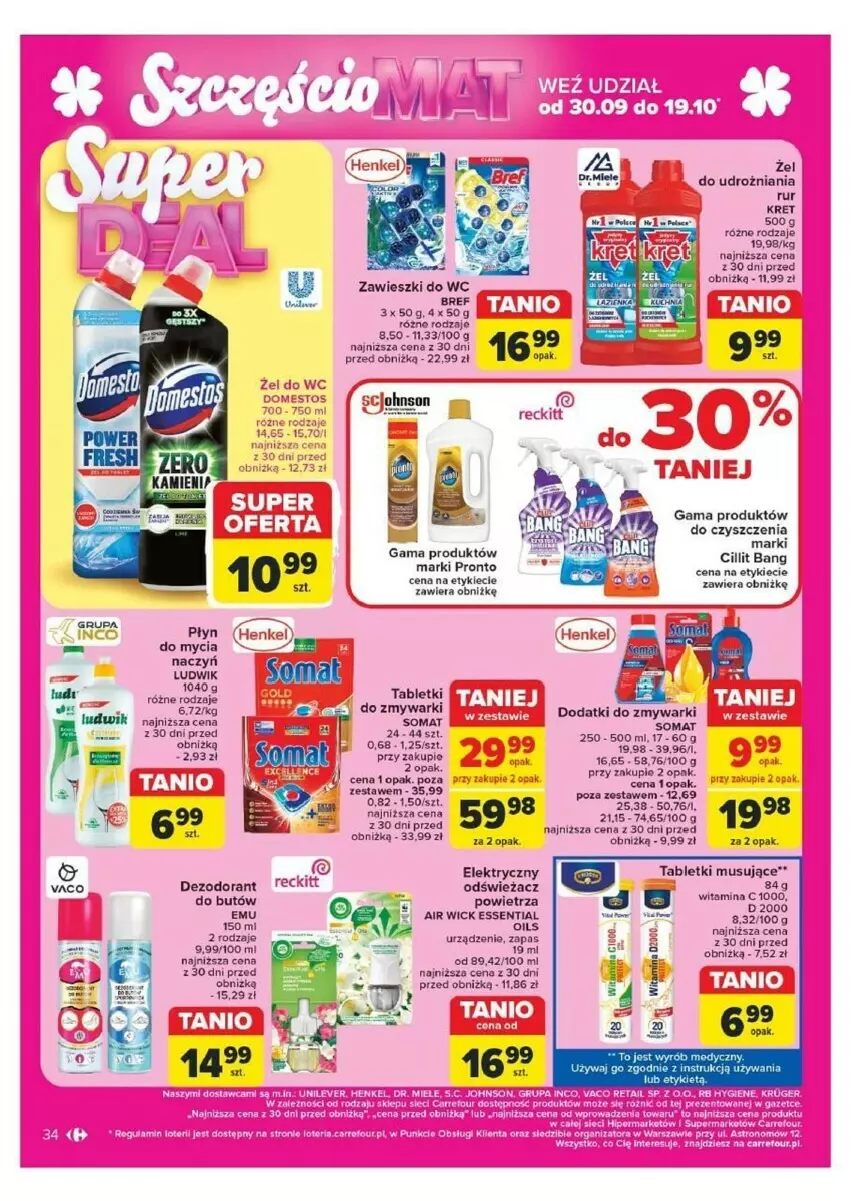 Gazetka promocyjna Carrefour - ważna 07.10 do 12.10.2024 - strona 28 - produkty: Air Wick, Bref, Cillit Bang, Dezodorant, Kret, Kuchnia, Ludwik, Mus, Pronto, Somat, Tablet, Tabletki musujące, Zawieszki, Zmywarki