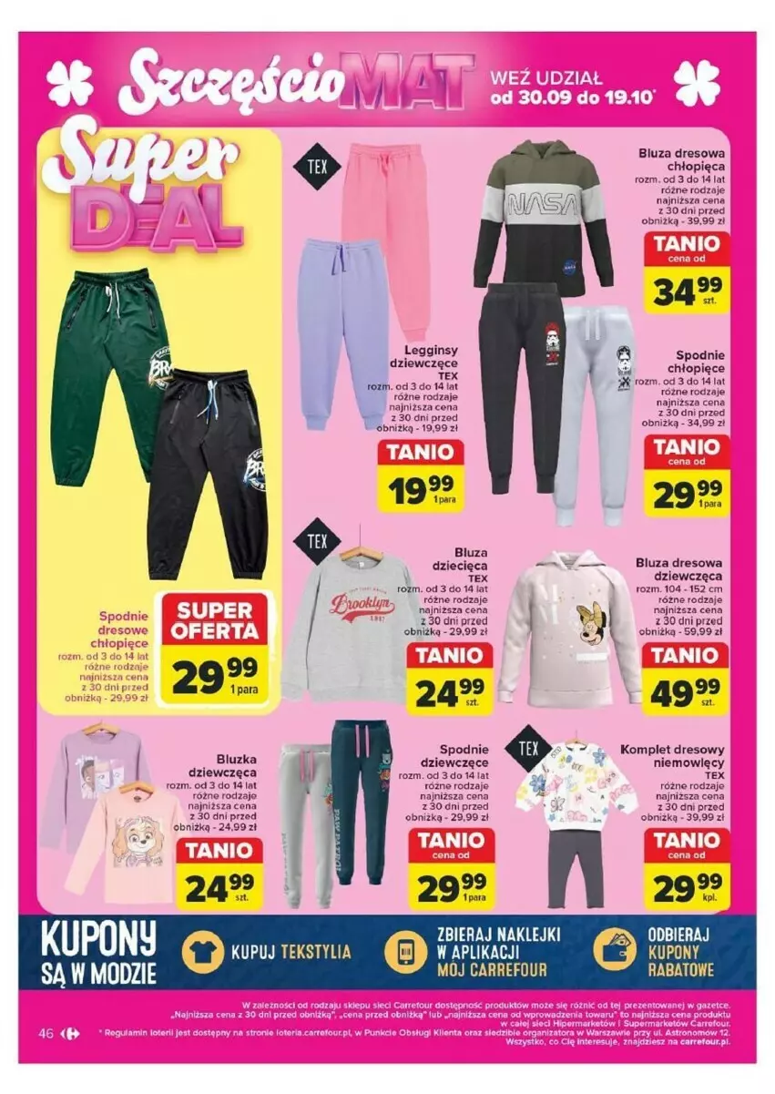 Gazetka promocyjna Carrefour - ważna 07.10 do 12.10.2024 - strona 41 - produkty: Bluza, Bluza dresowa, Dres, Dzieci, Gin, Klej, Legginsy, Spodnie