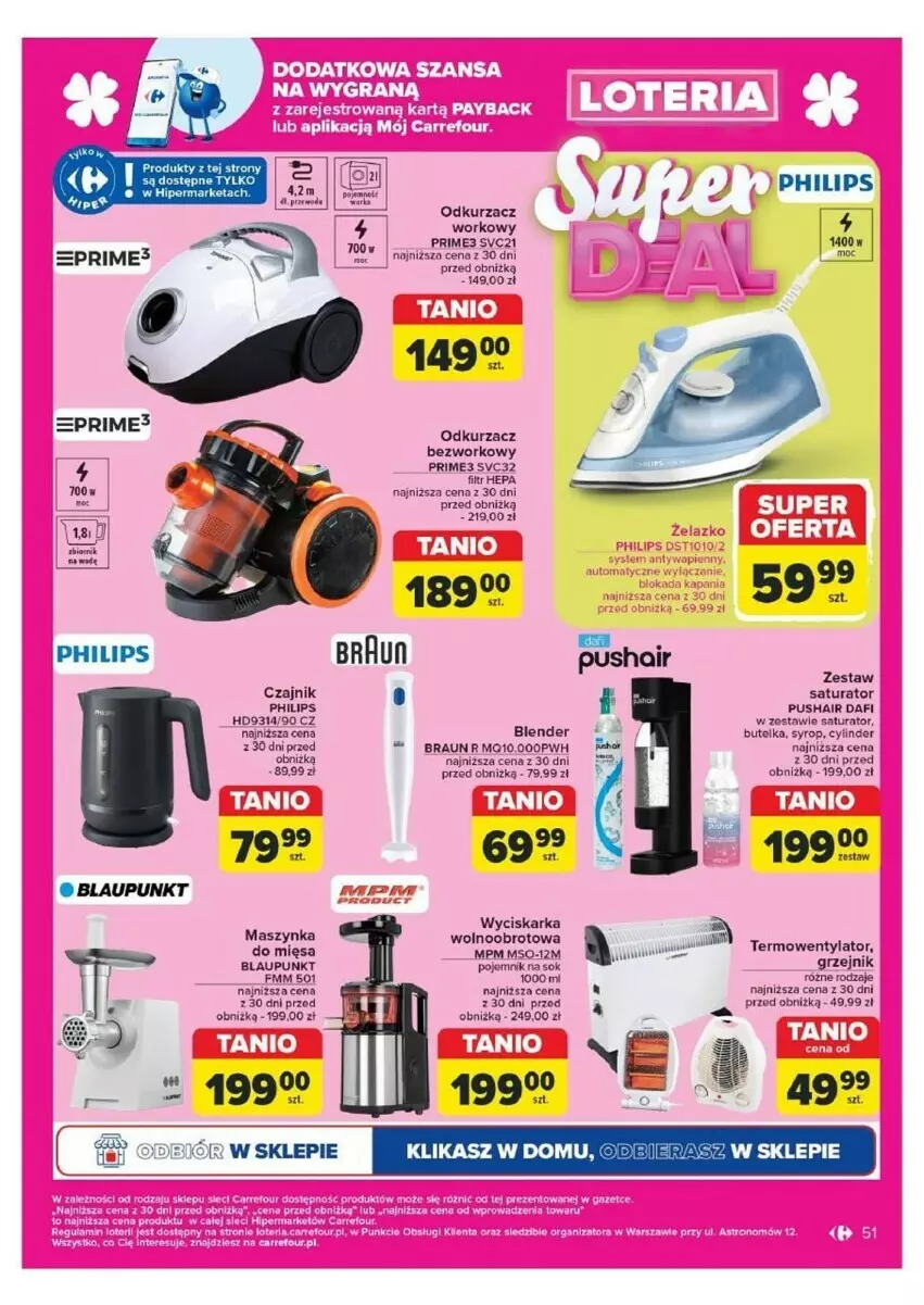 Gazetka promocyjna Carrefour - ważna 07.10 do 12.10.2024 - strona 47 - produkty: Blender, Braun, Czajnik, Fa, Grzejnik, Odkurzacz, Philips, Pojemnik, Sok, Syrop, Szynka, Termowentylator, Wyciskarka