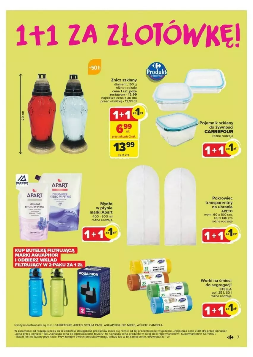 Gazetka promocyjna Carrefour - ważna 07.10 do 12.10.2024 - strona 57 - produkty: Aquaphor, Mydło, Mydło w płynie, Pojemnik, Pojemnik szklany, Pokrowiec, Tran, Ubrania, Wkład filtrujący, Worki na śmiec, Worki na śmieci, Znicz