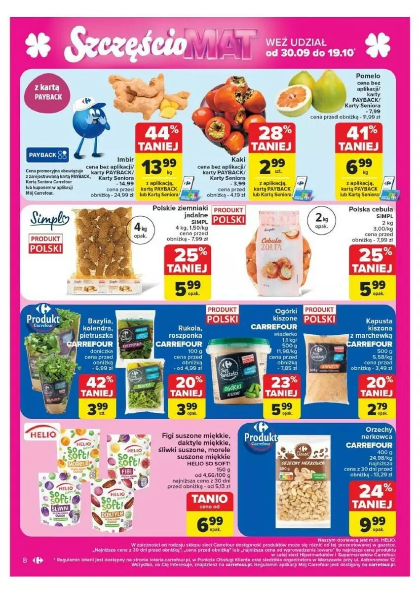 Gazetka promocyjna Carrefour - ważna 07.10 do 12.10.2024 - strona 58 - produkty: Bazyl, Bazylia, Cebula, Daktyle, Figi, Helio, HP, Imbir, Kaki, Kolendra, Pietruszka, Pomelo, Roszponka, Rukola, Ziemniaki