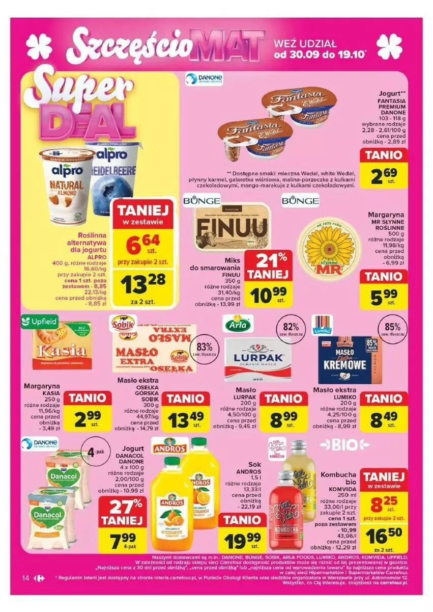 Gazetka promocyjna Carrefour - ważna 07.10 do 12.10.2024 - strona 6 - produkty: Alpro, Danone, Fa, Fanta, Finuu, Gala, Galaretka, Jogurt, Lurpak, Mango, Margaryna, Masło, Por, Sok