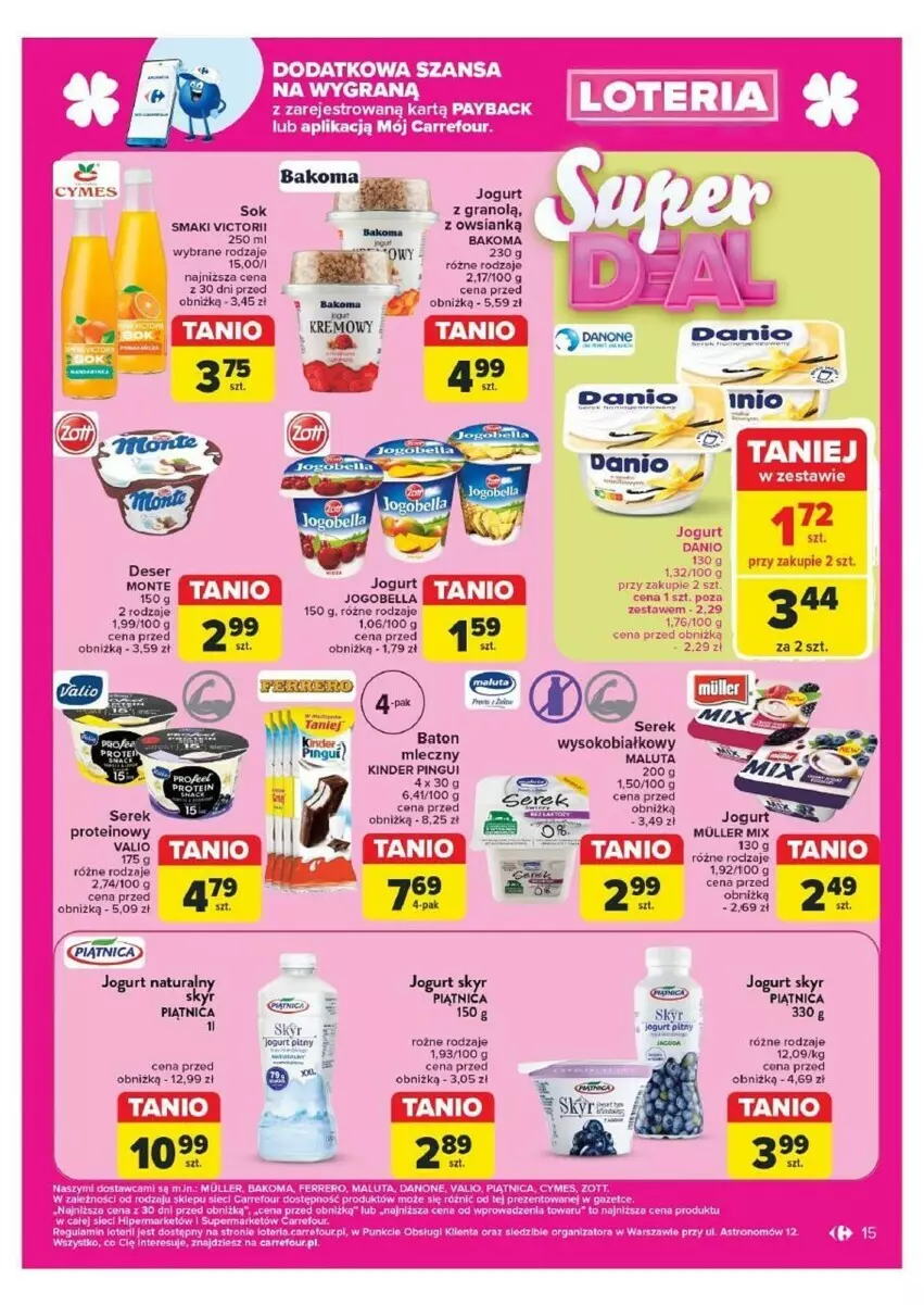 Gazetka promocyjna Carrefour - ważna 07.10 do 12.10.2024 - strona 7 - produkty: Bakoma, Baton, Bell, Bella, Danio, Deser, Fa, Gra, Jogobella, Jogurt, Kinder, Monte, Piątnica, Ryba, Ser, Serek, Sok