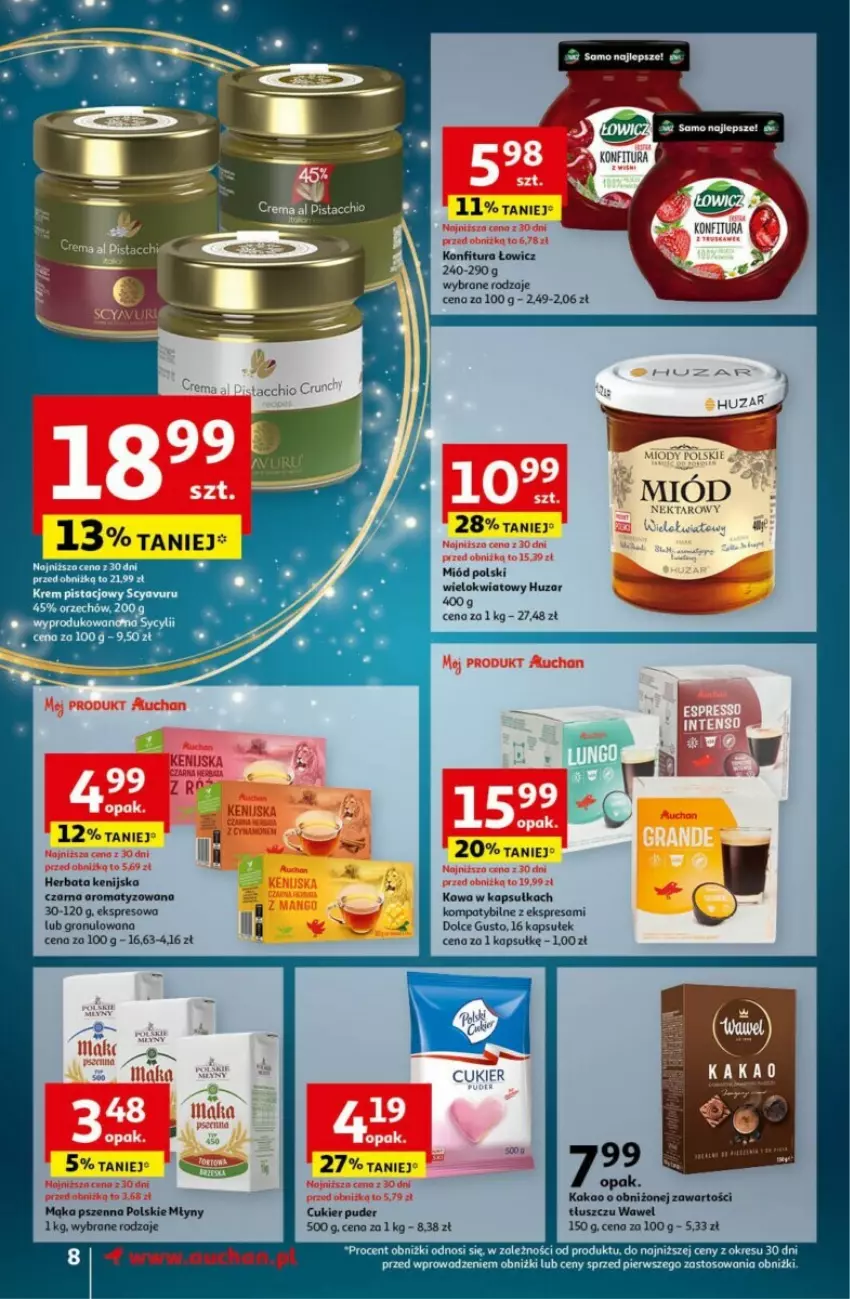 Gazetka promocyjna Auchan - ważna 12.12 do 18.12.2024 - strona 2 - produkty: Cukier, Dolce Gusto, Gra, Herbata, Kakao, Kawa, Konfitura, Krem pistacjowy, Mąka, Mąka pszenna, Miód, Polskie Młyny, Wawel