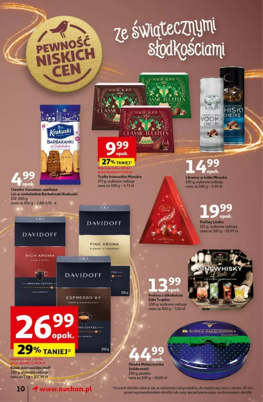 Gazetka promocyjna Auchan - ważna 12.12 do 18.12.2024 - strona 4 - produkty: Alkohole, Ciastka, Davidoff, Kawa, Kawa mielona, Krakus, Krakuski, Lindor, Praliny