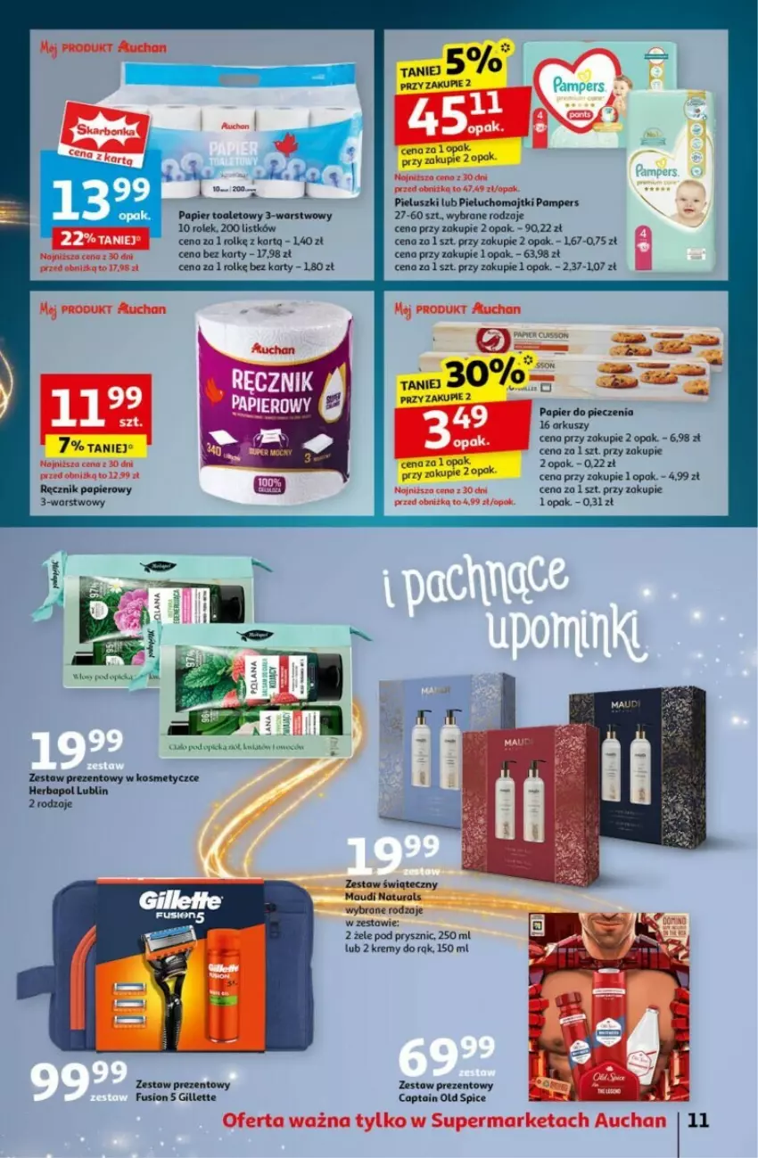 Gazetka promocyjna Auchan - ważna 12.12 do 18.12.2024 - strona 5 - produkty: Fusion, Gillette, Herbapol, Majtki, Maudi Naturals, Old Spice, Pampers, Papier, Papier do pieczenia, Papier toaletowy, Piec, Pieluchomajtki, Ręcznik, Zestaw prezentowy