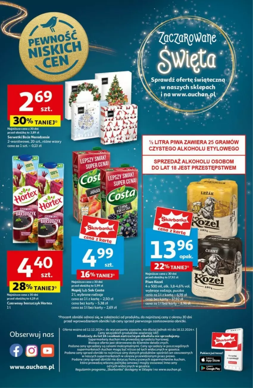 Gazetka promocyjna Auchan - ważna 12.12 do 18.12.2024 - strona 6 - produkty: Gra, Hortex, Kozel, Napój, Piwa, Piwo, Ser, Sok, Tera