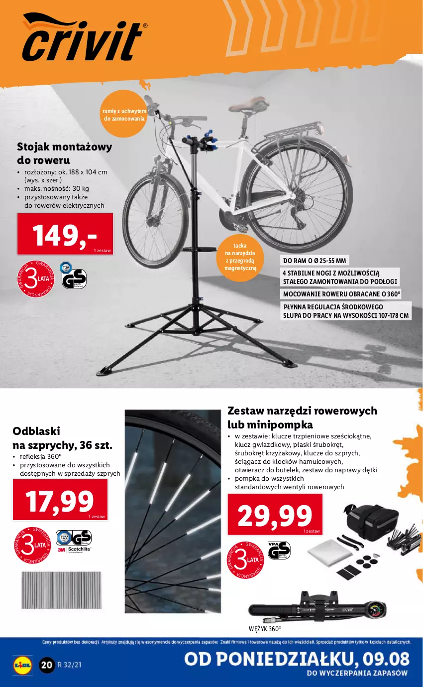 Gazetka promocyjna Lidl - GAZETKA - ważna 09.08 do 14.08.2021 - strona 20 - produkty: Otwieracz, Pompka, Rower, Sok, Stojak, Zestaw narzędzi