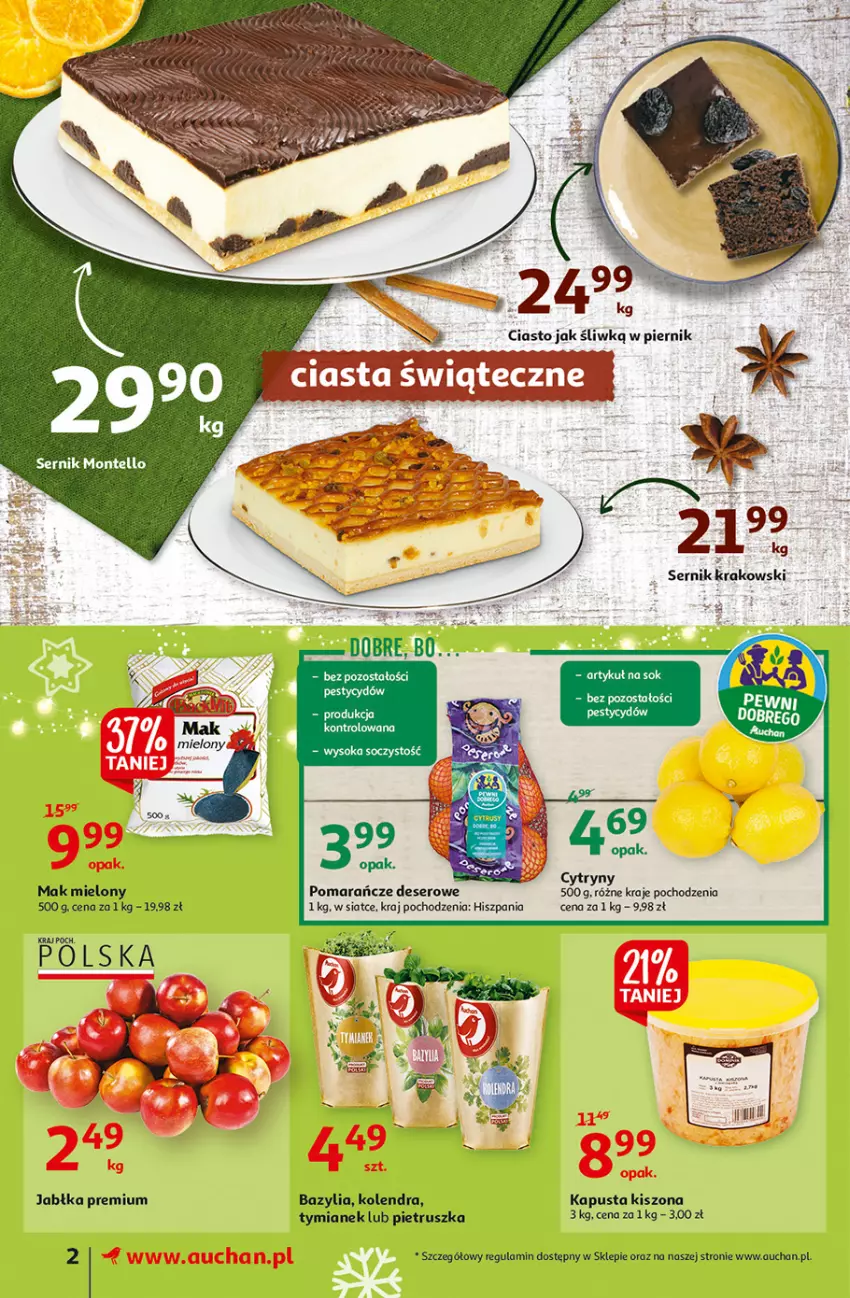 Gazetka promocyjna Auchan - Magia stołu wigilijnego Supermarkety - ważna 16.12 do 24.12.2021 - strona 2 - produkty: Bazyl, Bazylia, Cytryny, Deser, Jabłka, Kolendra, Mak mielony, Pietruszka, Pomarańcze, Ser, Sok