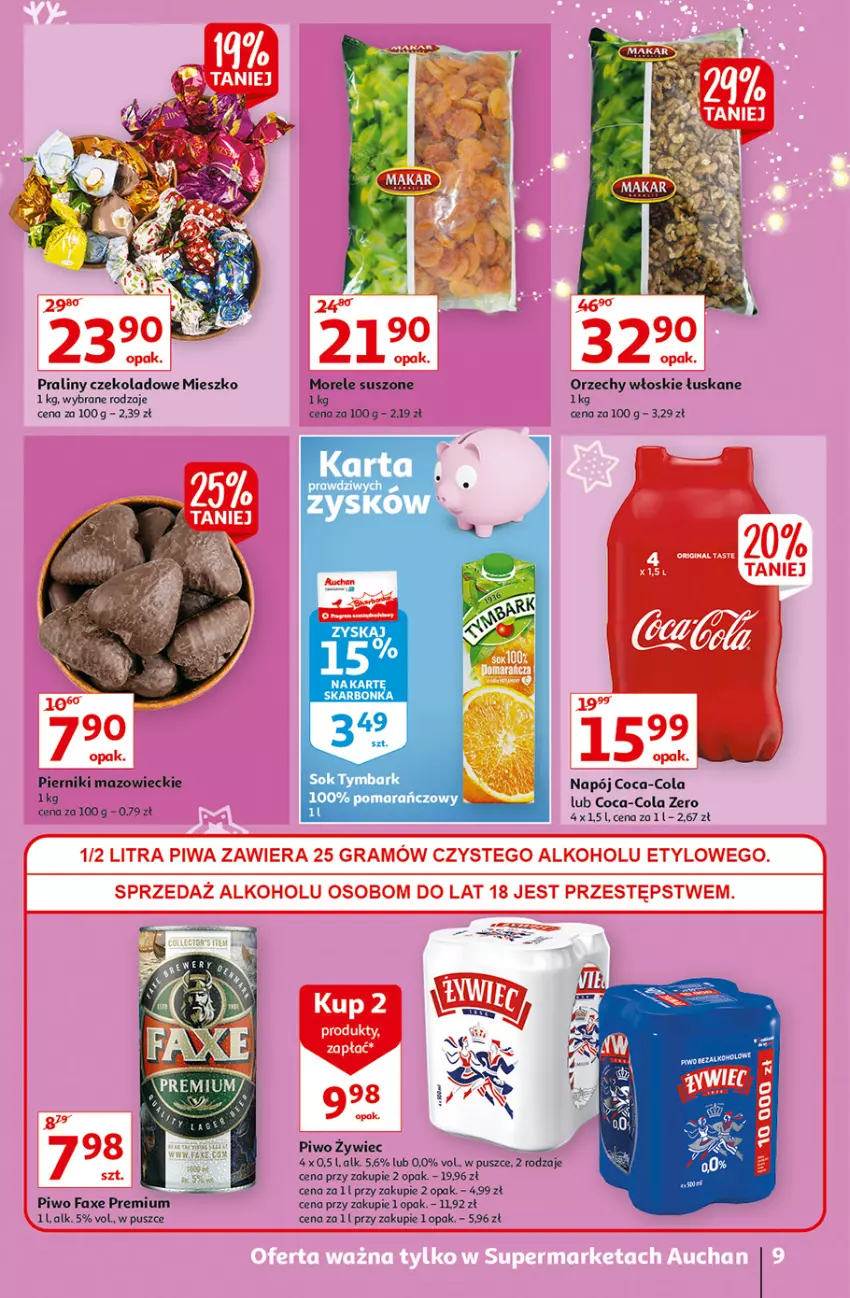 Gazetka promocyjna Auchan - Magia stołu wigilijnego Supermarkety - ważna 16.12 do 24.12.2021 - strona 9 - produkty: Coca-Cola, Fa, Napój, Orzechy włoskie, Piernik, Piwo, Praliny, Sok, Tymbark