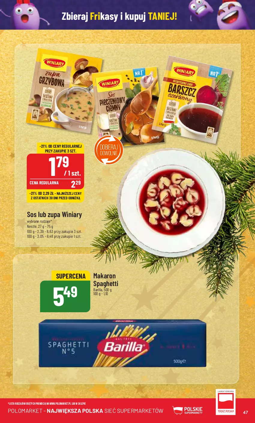 Gazetka promocyjna PoloMarket - Gazetka pomocyjna - ważna 13.12 do 19.12.2023 - strona 47 - produkty: Barilla, Makaron, Sos, Spaghetti, Winiary, Zupa