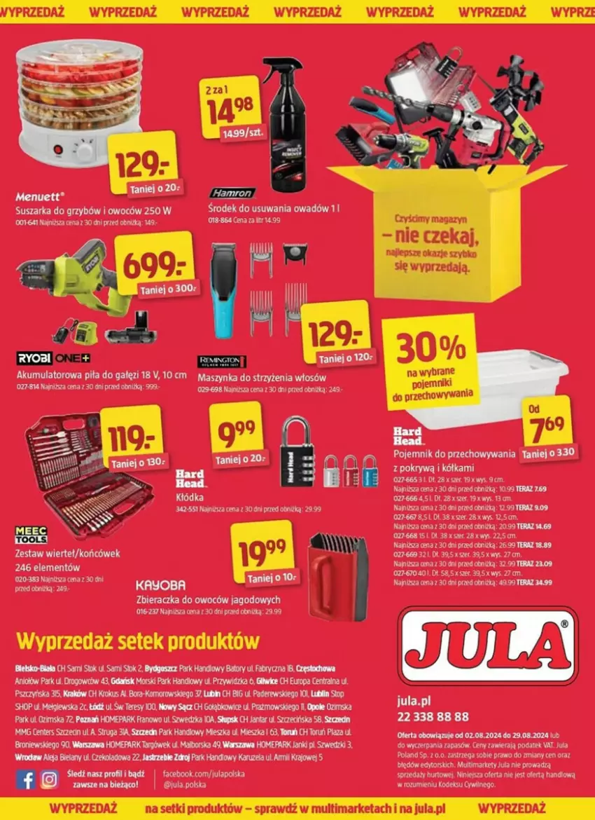 Gazetka promocyjna Jula - ważna 02.08 do 29.08.2024 - strona 6 - produkty: Akumulator, Fa, Kłódka, Krokus, Maszynka, Piła do gałęzi, Pojemnik, Pojemnik do przechowywania, Suszarka, Szynka, Tera, Top