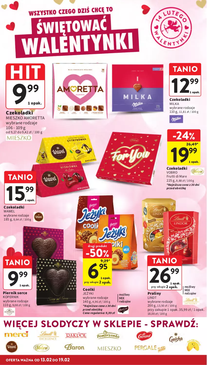 Gazetka promocyjna Intermarche - Gazetka promocyjna - ważna 13.02 do 19.02.2025 - strona 10 - produkty: Jeżyki, Lindt, Milka, Piernik, Praliny, Ser, Wawel