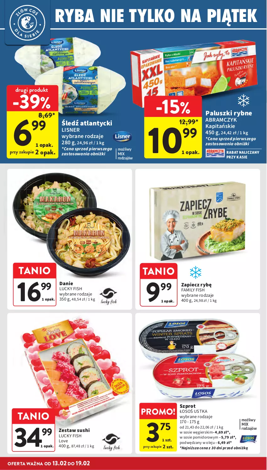 Gazetka promocyjna Intermarche - Gazetka promocyjna - ważna 13.02 do 19.02.2025 - strona 22 - produkty: Fa, Lisner, Olej, Paluszki rybne, Piec, Ryba, Sos, Sushi, Szprot