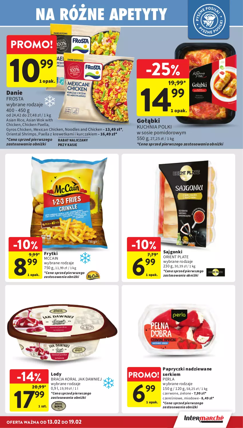 Gazetka promocyjna Intermarche - Gazetka promocyjna - ważna 13.02 do 19.02.2025 - strona 23 - produkty: Frosta, Frytki, Gyros, Kuchnia, Kurczak, Lody, McCain, Papryczki nadziewane, Sajgonki, Ser, Sos