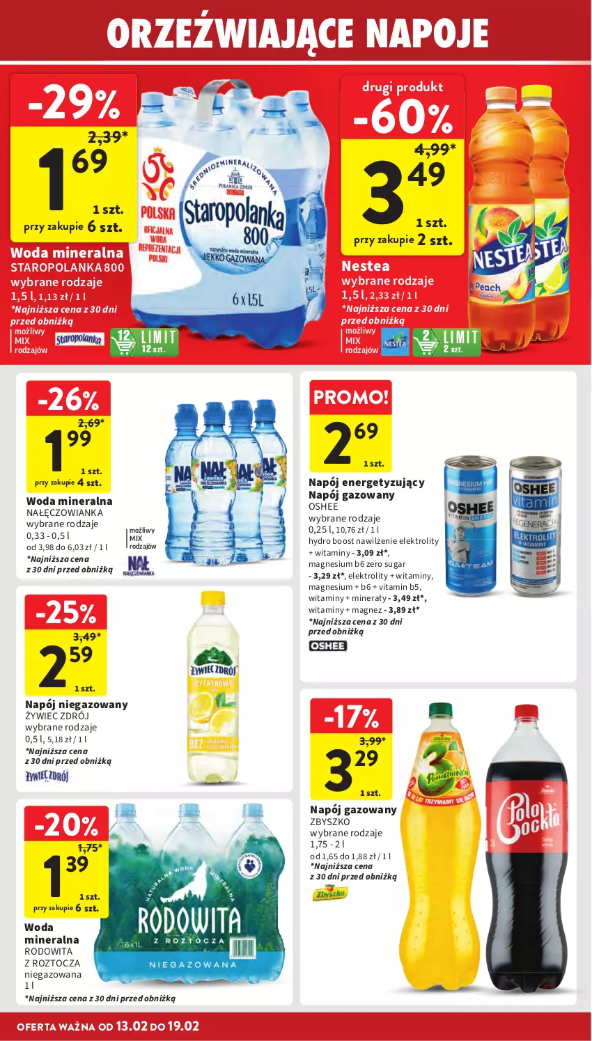 Gazetka promocyjna Intermarche - Gazetka promocyjna - ważna 13.02 do 19.02.2025 - strona 30 - produkty: Magnez, Nałęczowianka, Napój, Napój gazowany, Napój niegazowany, Napoje, Nestea, Oshee, Staropolanka, Woda, Woda mineralna