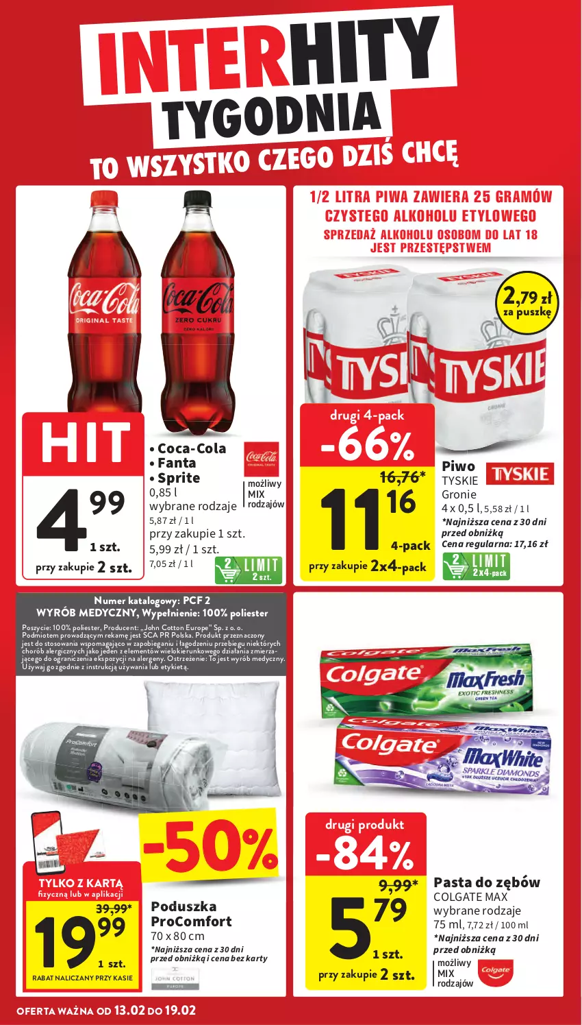 Gazetka promocyjna Intermarche - Gazetka promocyjna - ważna 13.02 do 19.02.2025 - strona 6 - produkty: Coca-Cola, Colgate, Fa, Fanta, Gra, LG, Pasta do zębów, Piwa, Piwo, Poduszka, Sprite, Tyskie