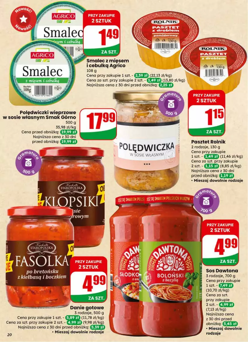 Gazetka promocyjna Dino - Gazetka 11 / 2026 - ważna 11.03 do 17.03.2026 - strona 20 - produkty: Danie gotowe, Dawtona, Fa, Gin, Pasztet, Rolnik, Smalec, Sos