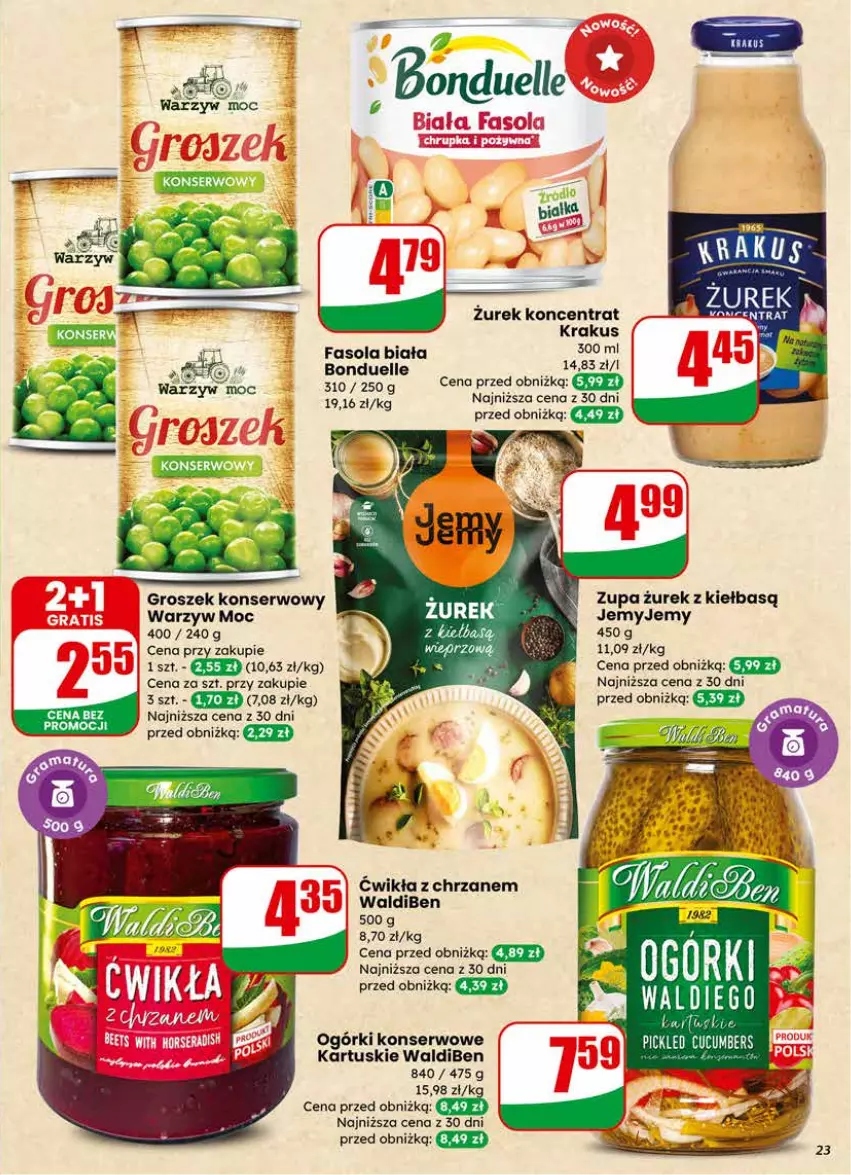Gazetka promocyjna Dino - Gazetka 11 / 2026 - ważna 11.03 do 17.03.2026 - strona 23 - produkty: Bonduelle, Chrzan, Fa, Fasola, Groszek, Krakus, Ogórki konserwowe, Ser, Zupa
