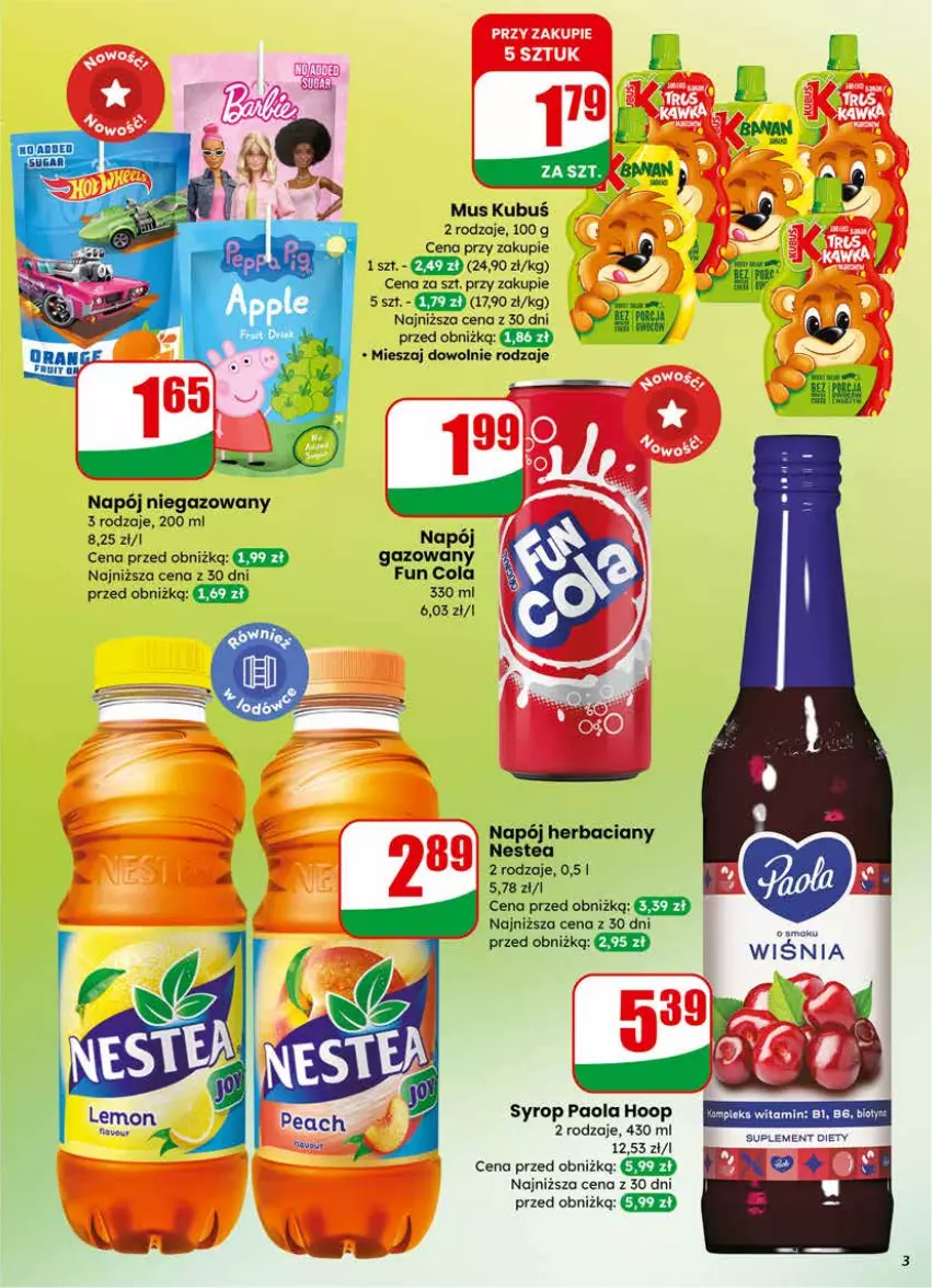 Gazetka promocyjna Dino - Gazetka 11 / 2026 - ważna 11.03 do 17.03.2026 - strona 3 - produkty: Hoop, Kubuś, Mus, Napój, Napój niegazowany, Nestea, Paola, Suplement diety, Syrop