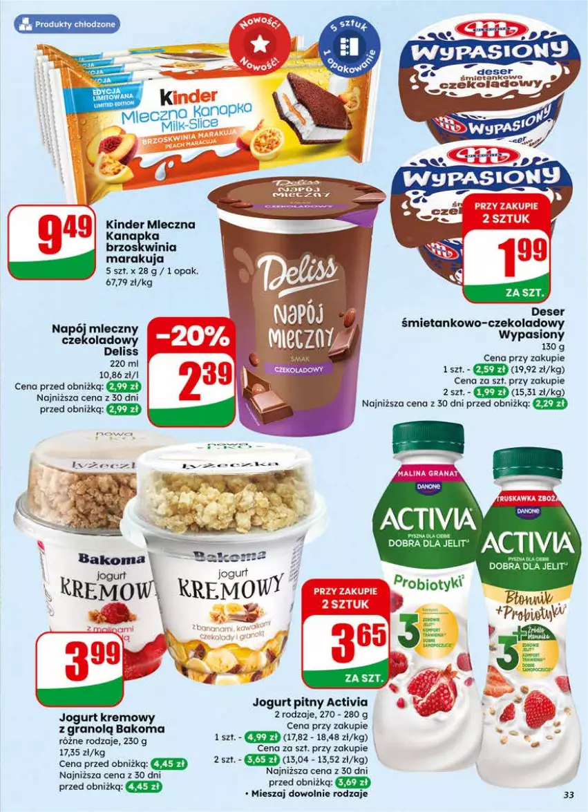 Gazetka promocyjna Dino - Gazetka 11 / 2026 - ważna 11.03 do 17.03.2026 - strona 33 - produkty: Activia, Bakoma, Deliss, Deser, Fa, Gra, Jogurt, Jogurt pitny, Kinder, Miecz, Mop, Ser