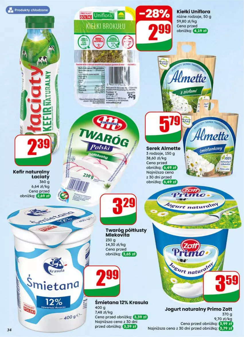 Gazetka promocyjna Dino - Gazetka 11 / 2026 - ważna 11.03 do 17.03.2026 - strona 34 - produkty: Almette, Fa, Flora, Jogurt, Jogurt naturalny, Kefir, Kefir naturalny, Kiełki, Ser, Serek, Zott